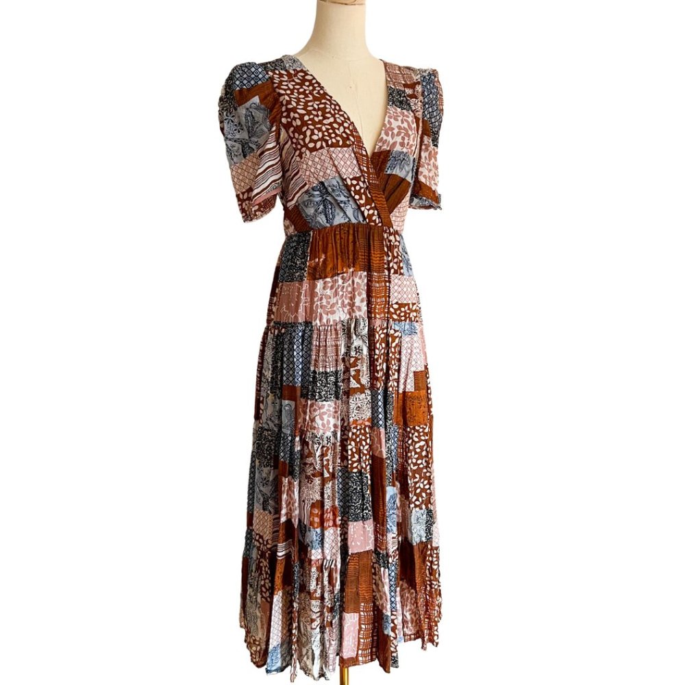 Patchwork A-Line Midi Dress • Size Small